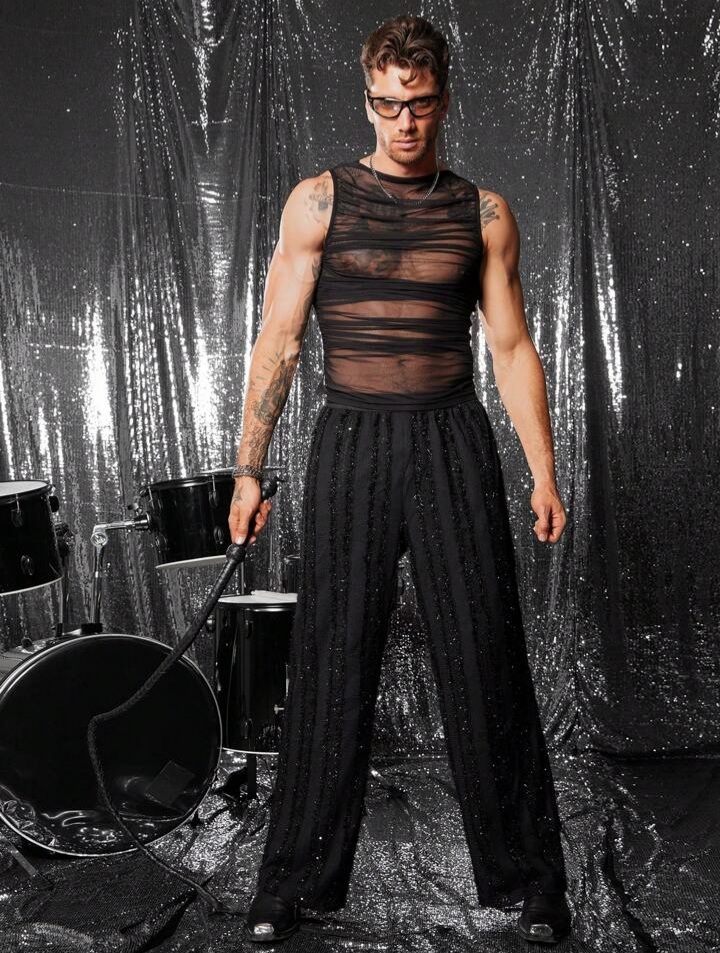 Man's Mesh Top For Men Ruched Design Tight Fit